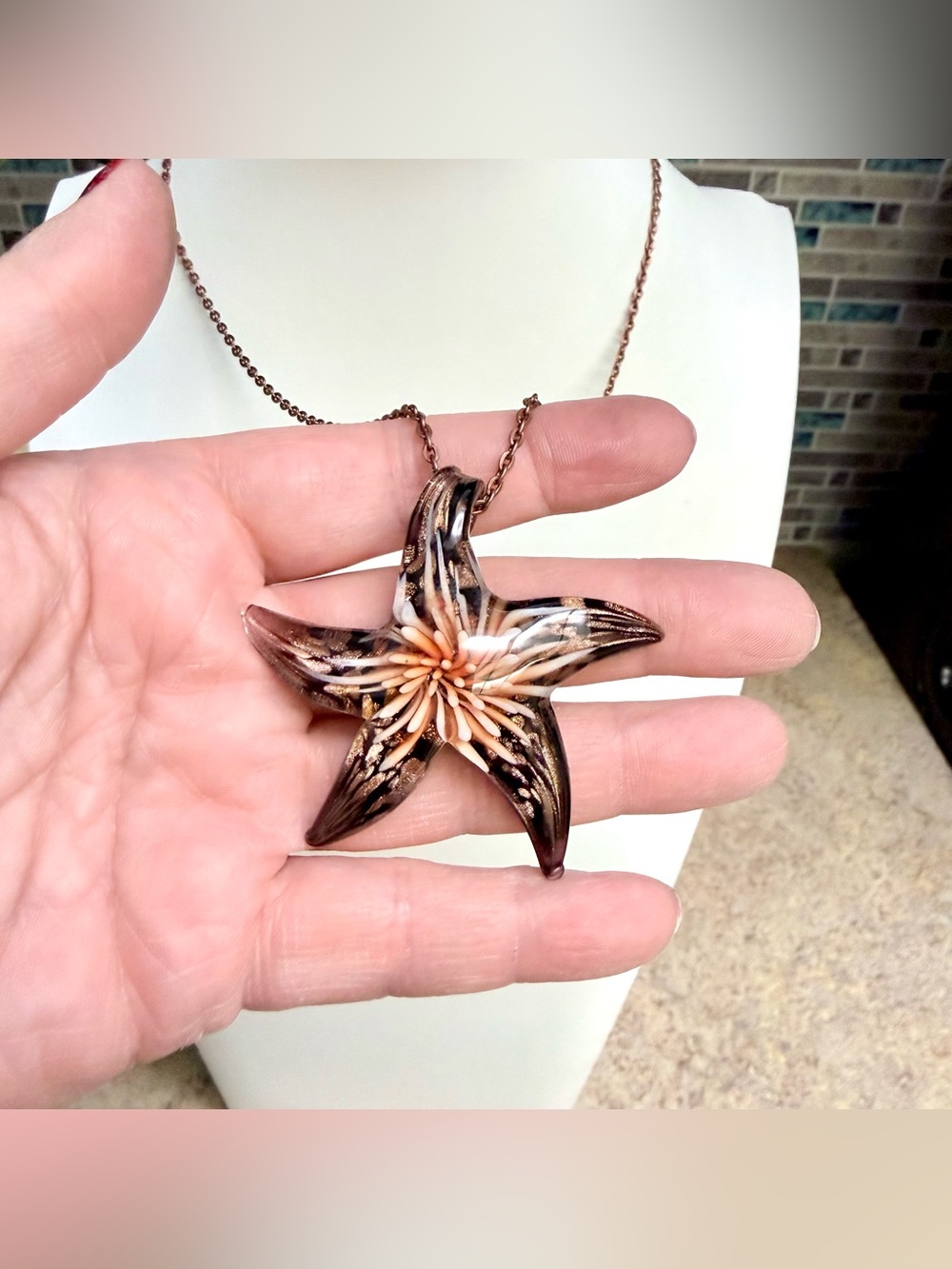 Hand-blown glass starfish pendant necklace